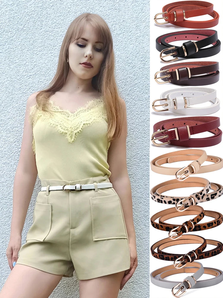 Ceinture pour femme en cuir, couleur unie, ornement de taille ou de hanches, ceinture léopard de 1.5cm de large, 10 tailles au choix