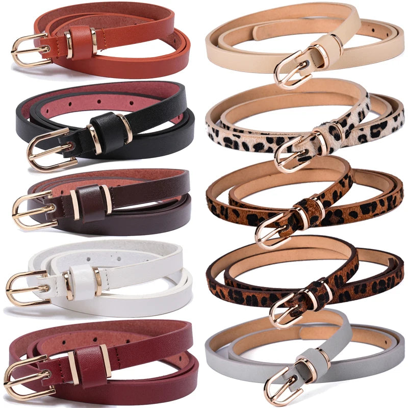 Ceinture pour femme en cuir, couleur unie, ornement de taille ou de hanches, ceinture léopard de 1.5cm de large, 10 tailles au choix