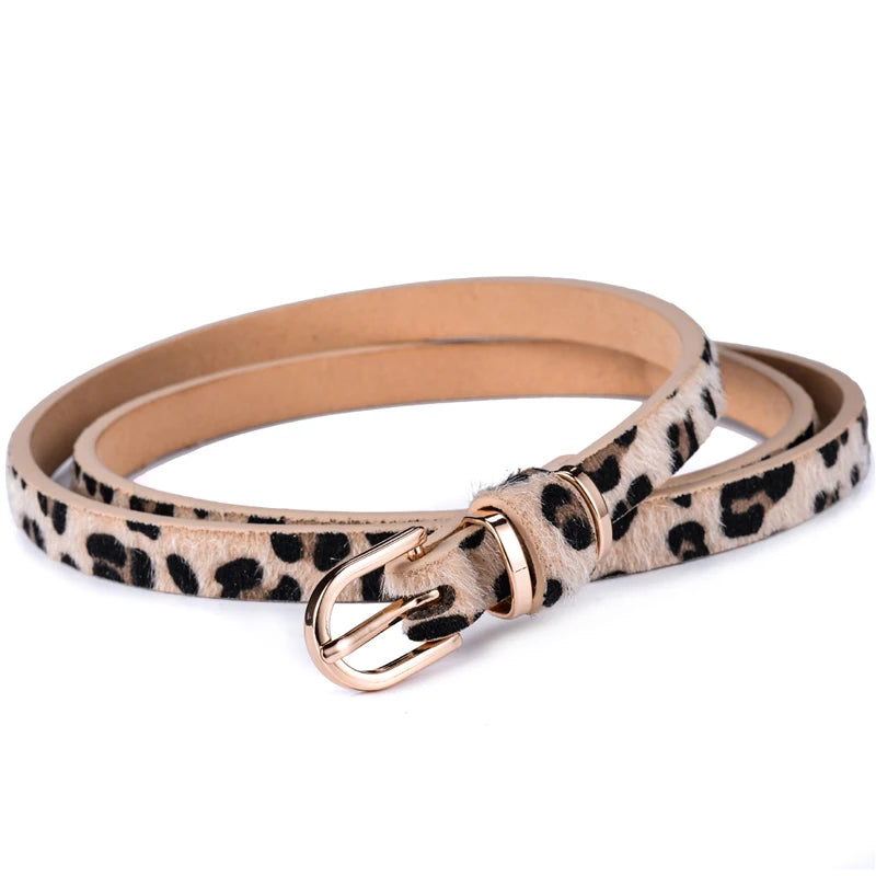 Ceinture pour femme en cuir, couleur unie, ornement de taille ou de hanches, ceinture léopard de 1.5cm de large, 10 tailles au choix