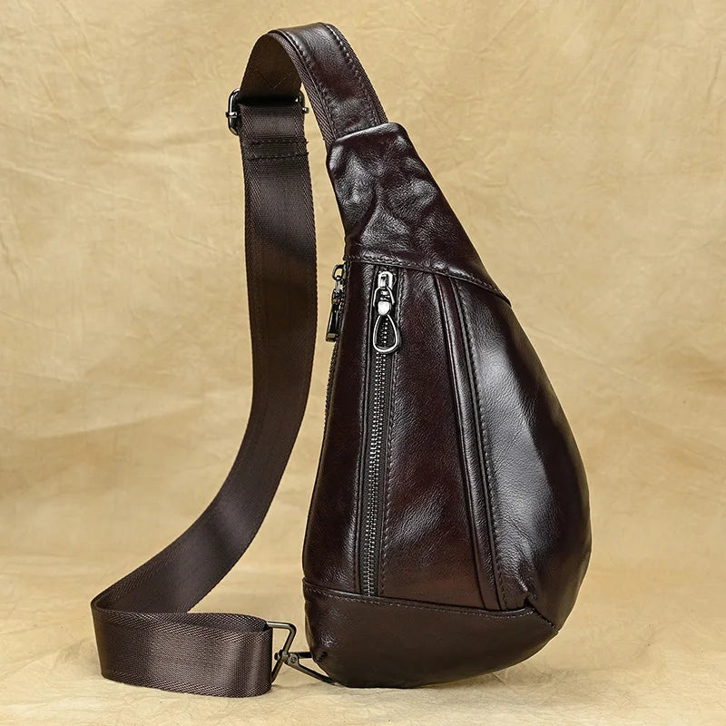 Sac de poitrine homme - Luufan en cuir véritable, compact et souple