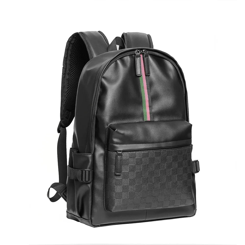 Sac à dos cuir homme – Élégance rayée, grande capacité et compartiment PC