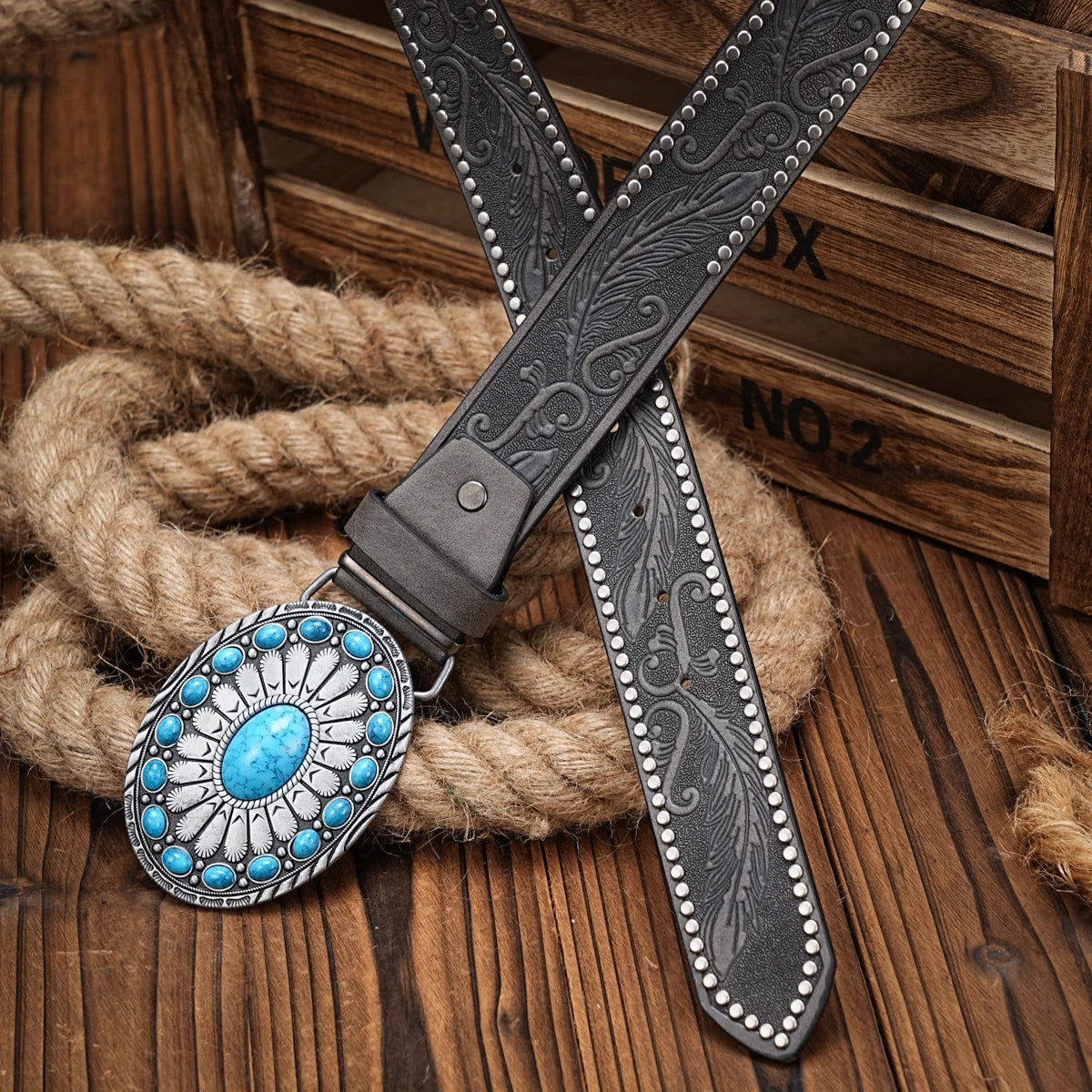 Ceinture en cuir homme et Femmes – Style Western Vintage Gravé