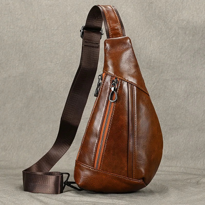 Sac de poitrine homme - Luufan en cuir véritable, compact et souple
