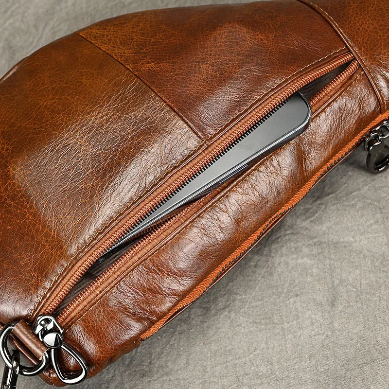 Sac de poitrine homme - Luufan en cuir véritable, compact et souple