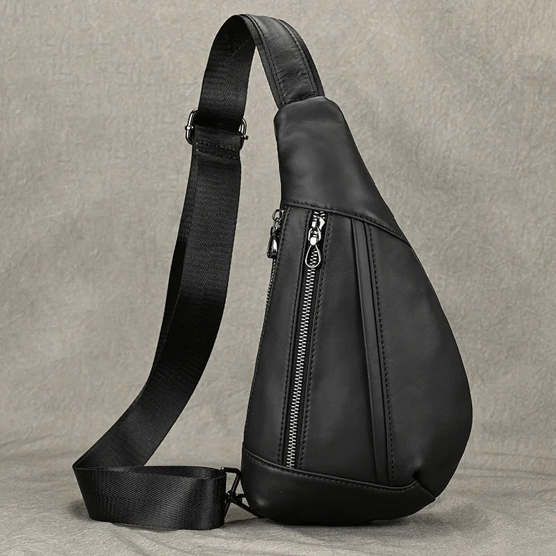 Sac de poitrine homme - Luufan en cuir véritable, compact et souple