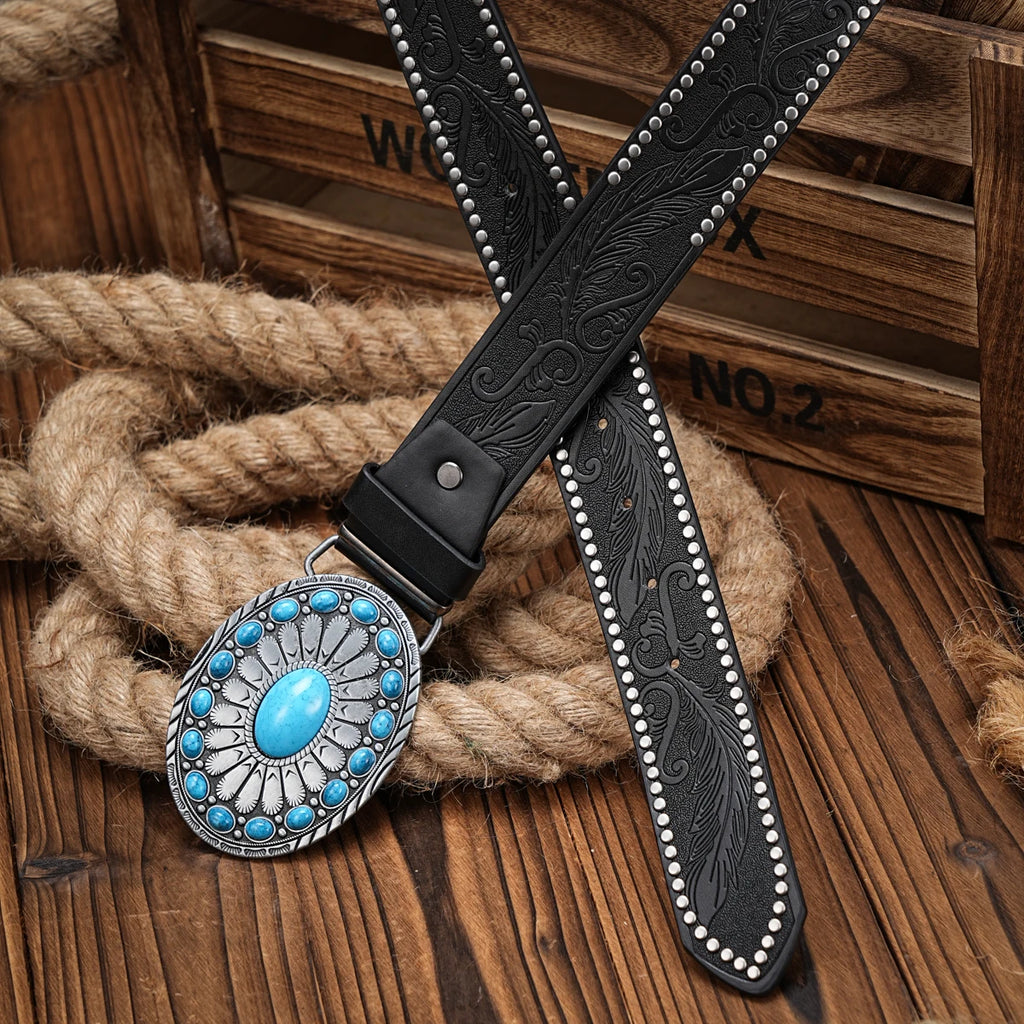 Ceinture en cuir homme et Femmes – Style Western Vintage Gravé