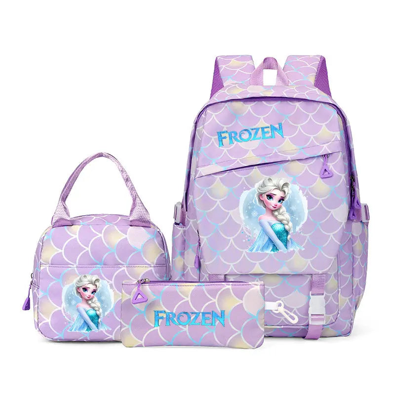 Sac à dos enfant fille Frozen – Ensemble 3 pièces (cartable, sac repas, trousse) scolaire et voyage