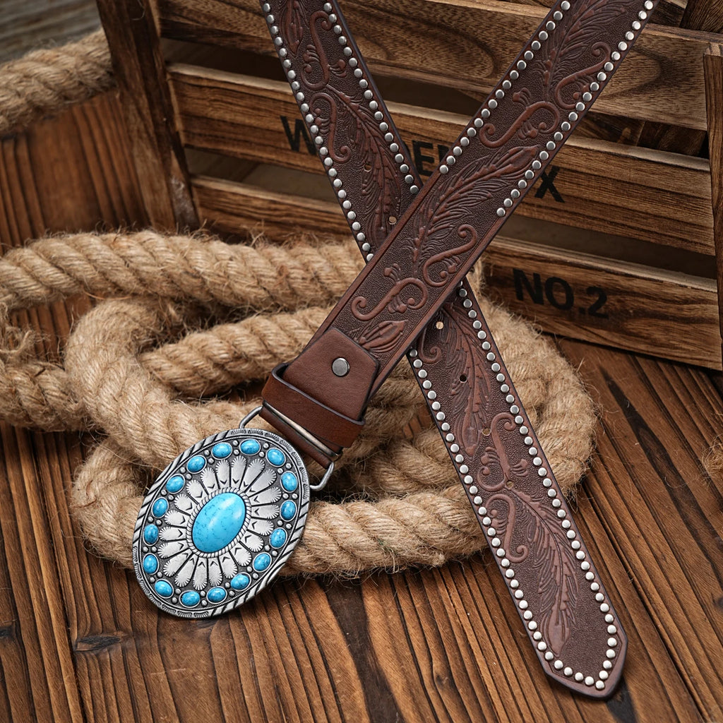 Ceinture en cuir homme et Femmes – Style Western Vintage Gravé