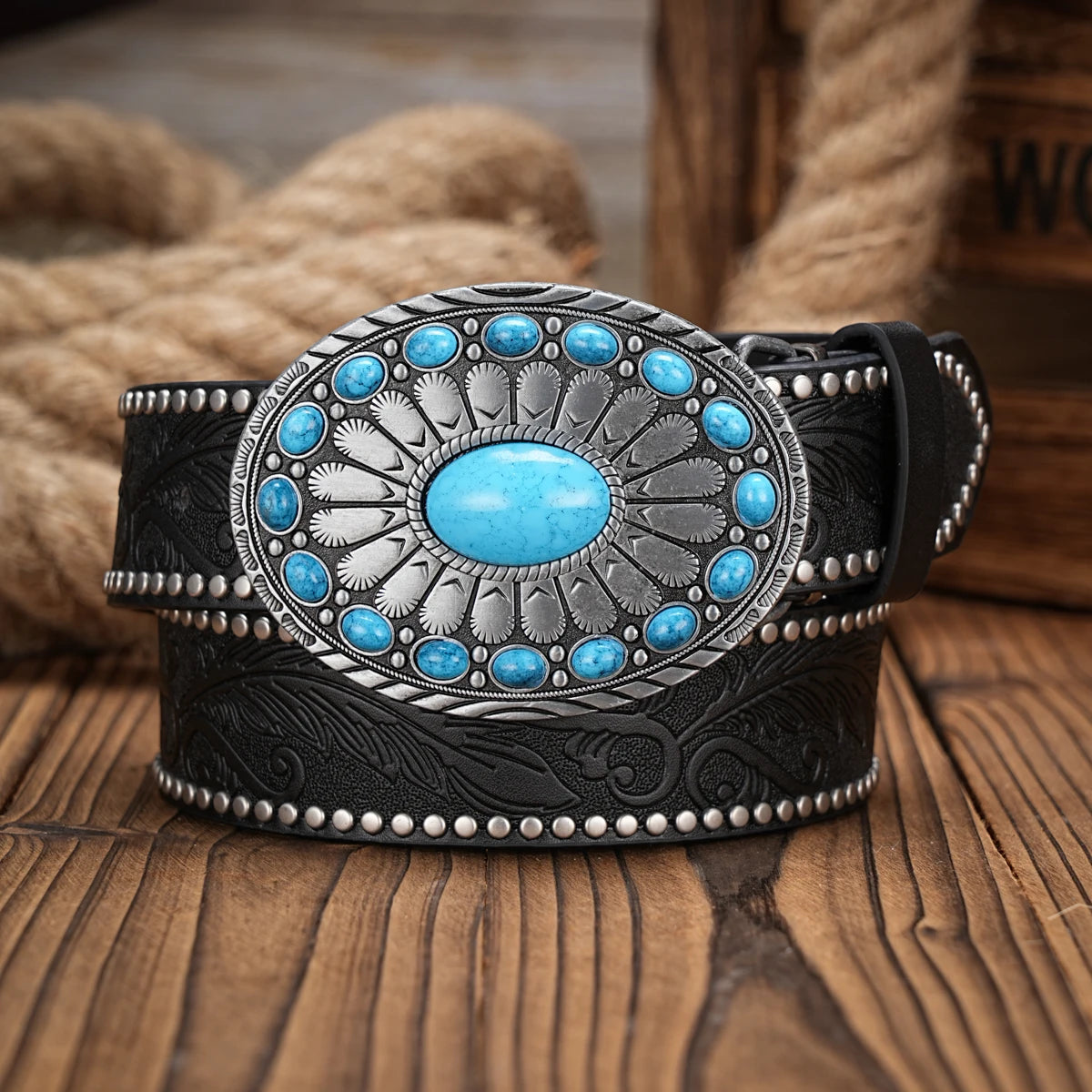 Ceinture en cuir homme et Femmes – Style Western Vintage Gravé