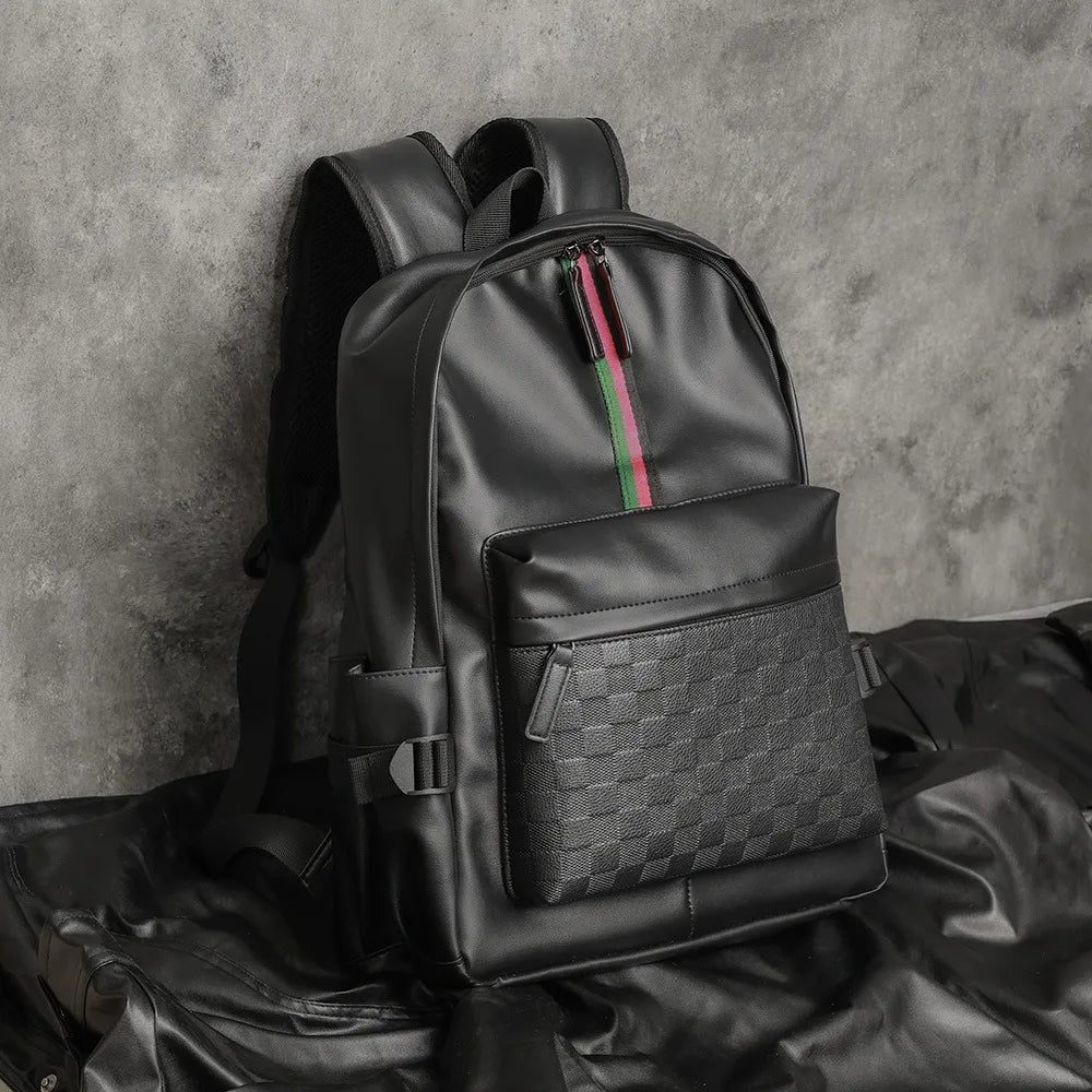 Sac à dos cuir homme – Élégance rayée, grande capacité et compartiment PC