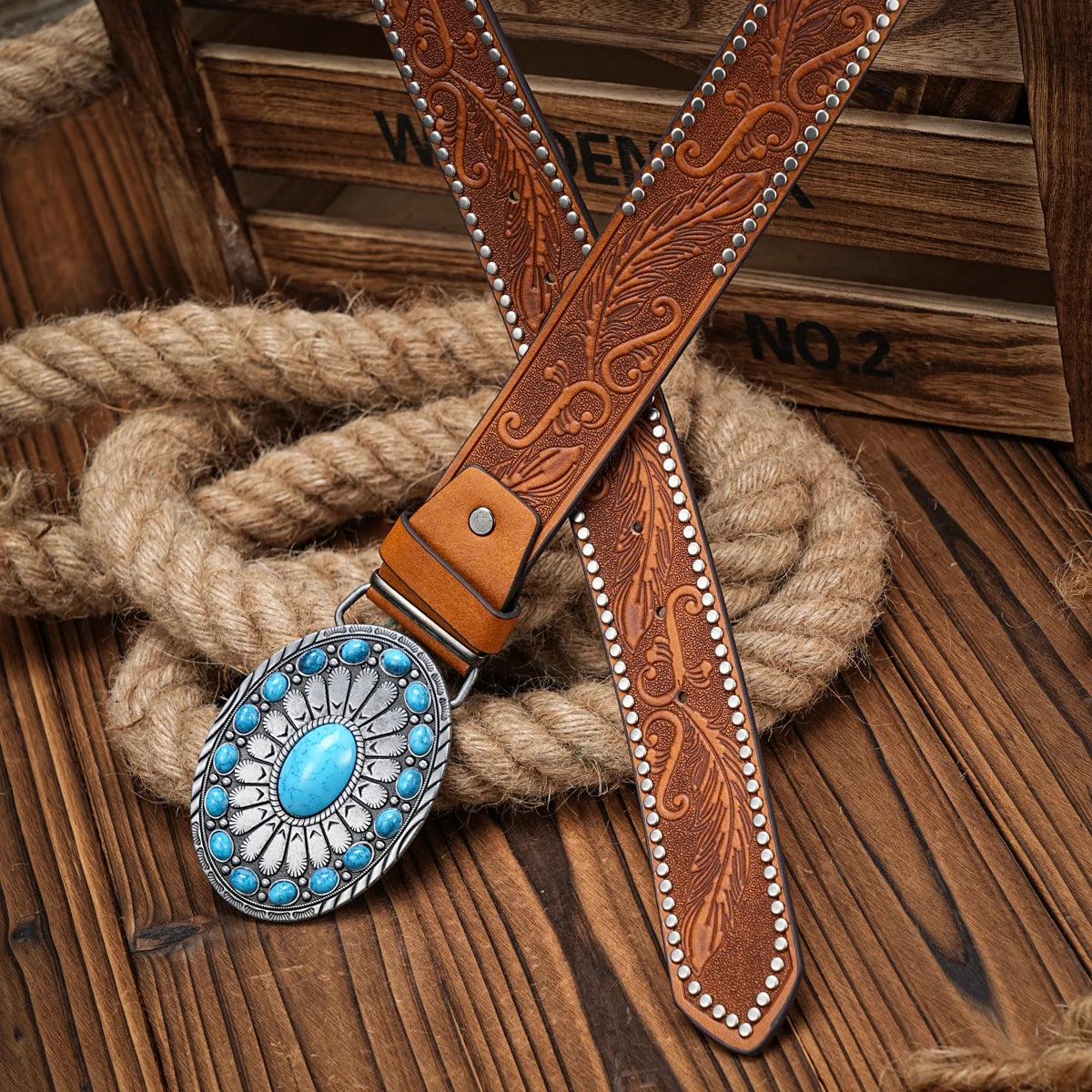 Ceinture en cuir homme et Femmes – Style Western Vintage Gravé
