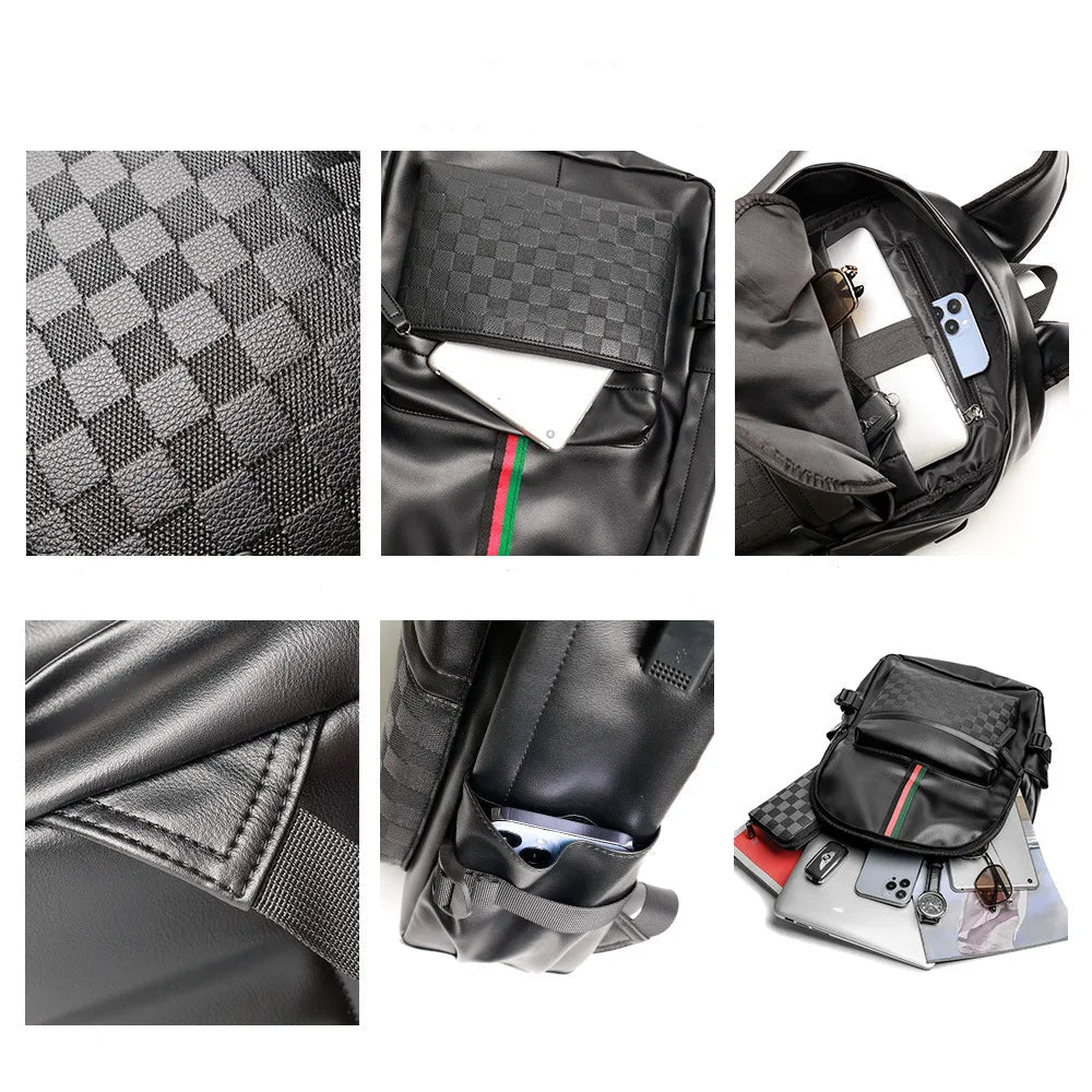 Sac à dos cuir homme – Élégance rayée, grande capacité et compartiment PC