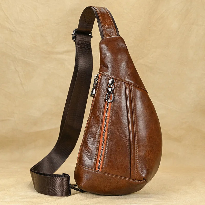 Sac de poitrine homme - Luufan en cuir véritable, compact et souple