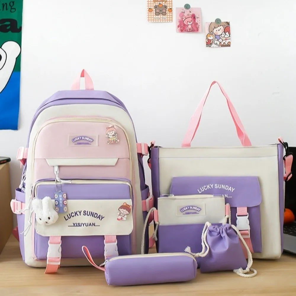 Cartable Enfant 5 Pièces – Ensemble Scolaire, Grande Capacité, Nylon Résistant