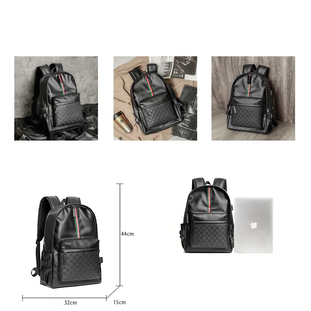 Sac à dos cuir homme – Élégance rayée, grande capacité et compartiment PC