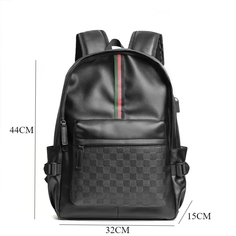 Sac à dos cuir homme – Élégance rayée, grande capacité et compartiment PC