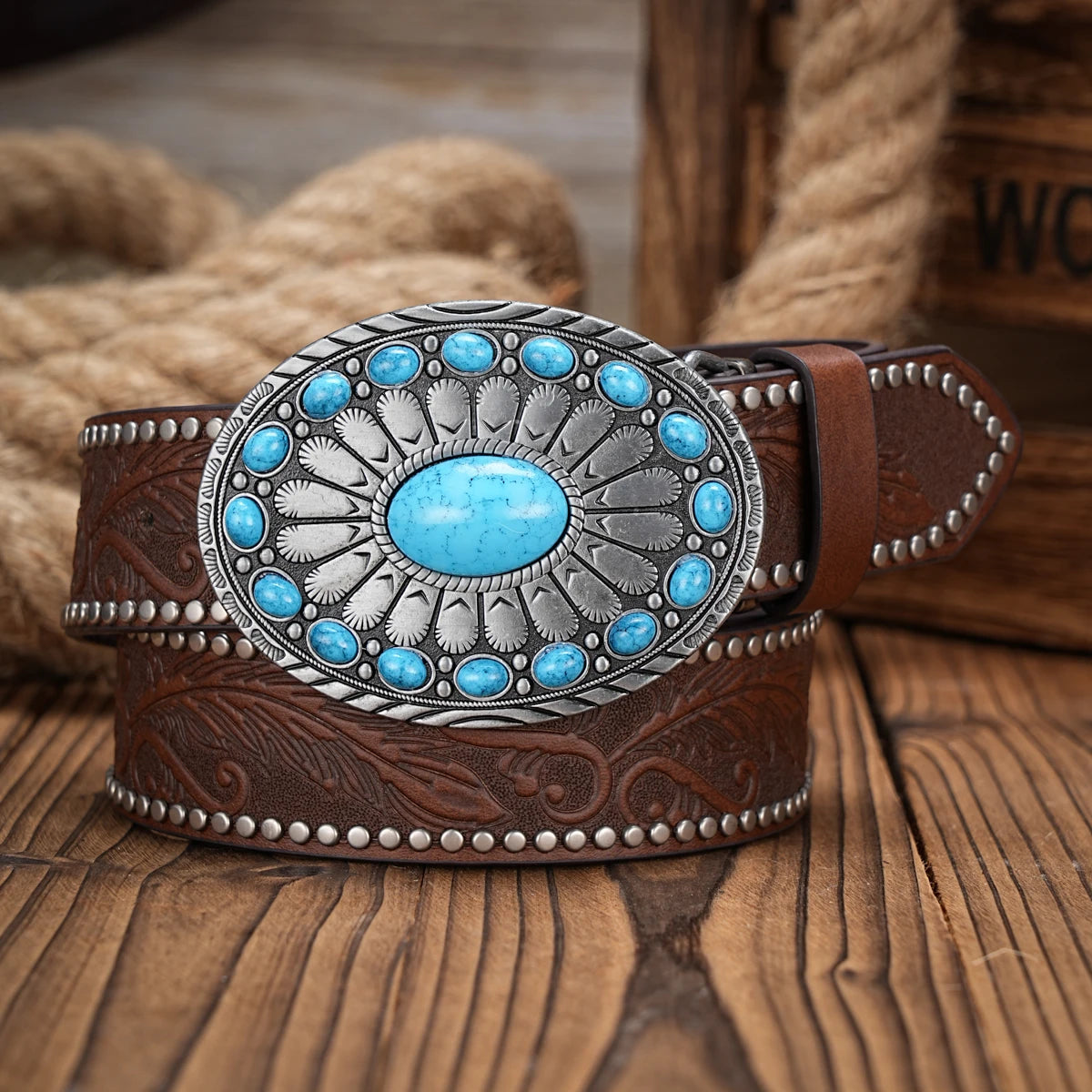 Ceinture en cuir homme et Femmes – Style Western Vintage Gravé
