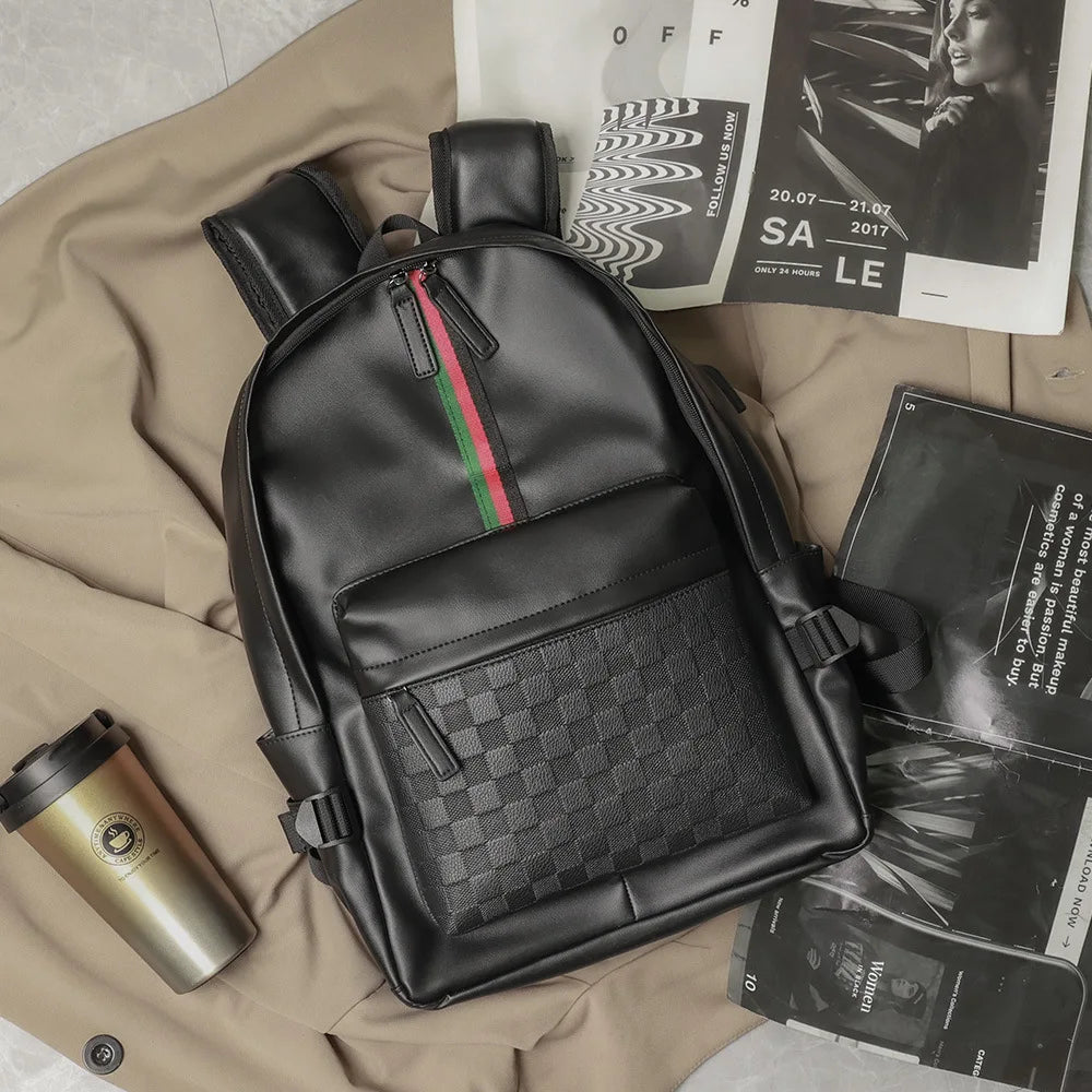 Sac à dos cuir homme – Élégance rayée, grande capacité et compartiment PC
