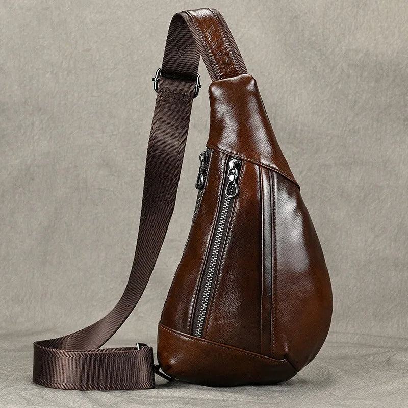 Sac de poitrine homme - Luufan en cuir véritable, compact et souple