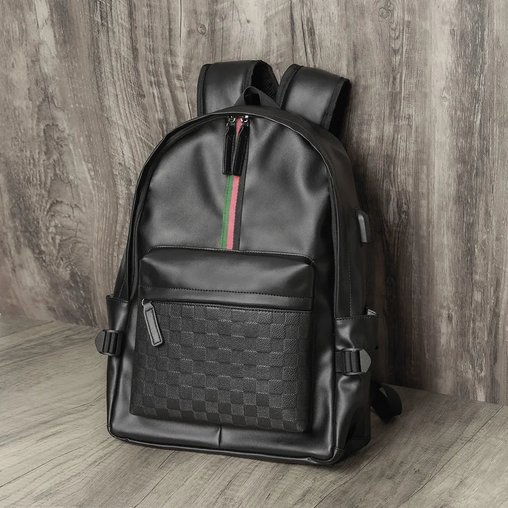 Sac à dos cuir homme – Élégance rayée, grande capacité et compartiment PC