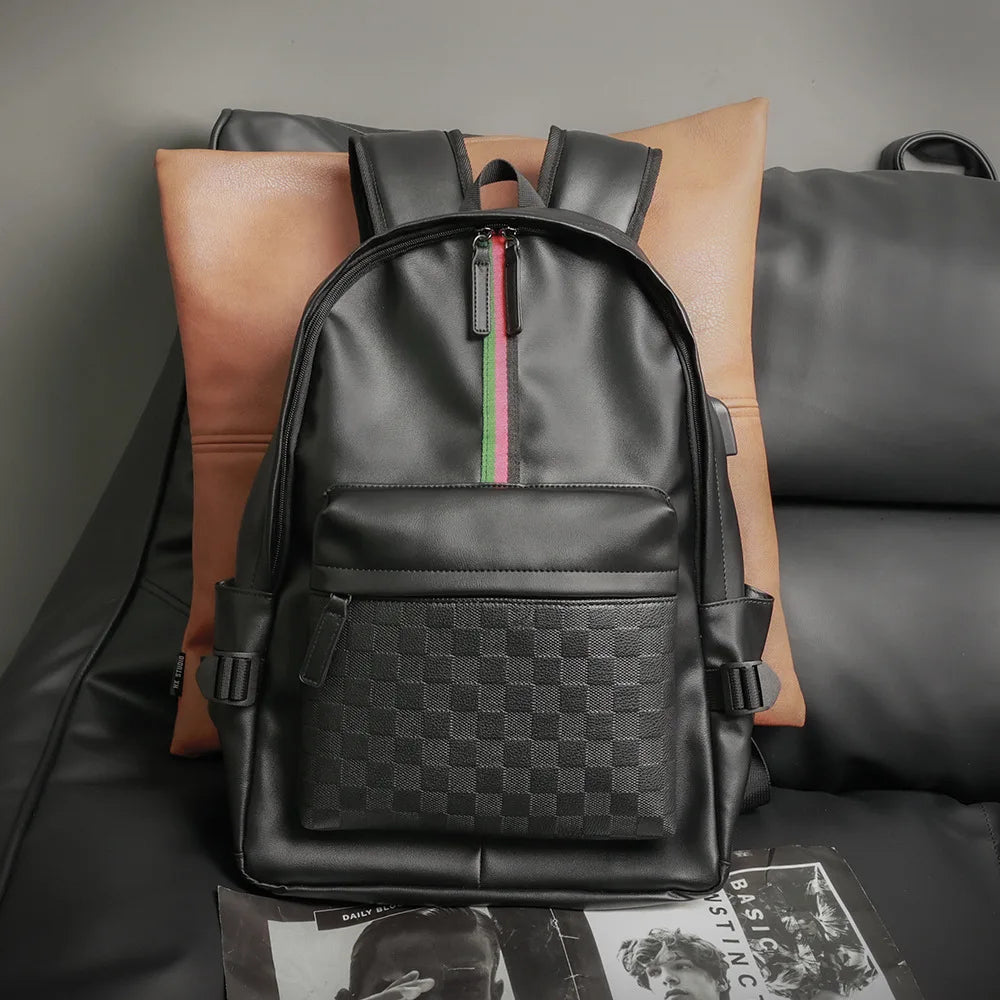Sac à dos cuir homme – Élégance rayée, grande capacité et compartiment PC