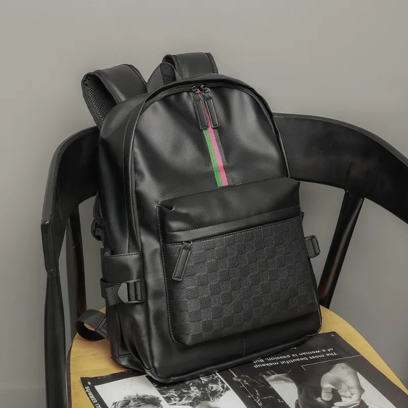 Sac à dos cuir homme – Élégance rayée, grande capacité et compartiment PC