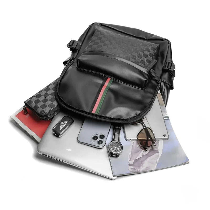 Sac à dos cuir homme – Élégance rayée, grande capacité et compartiment PC