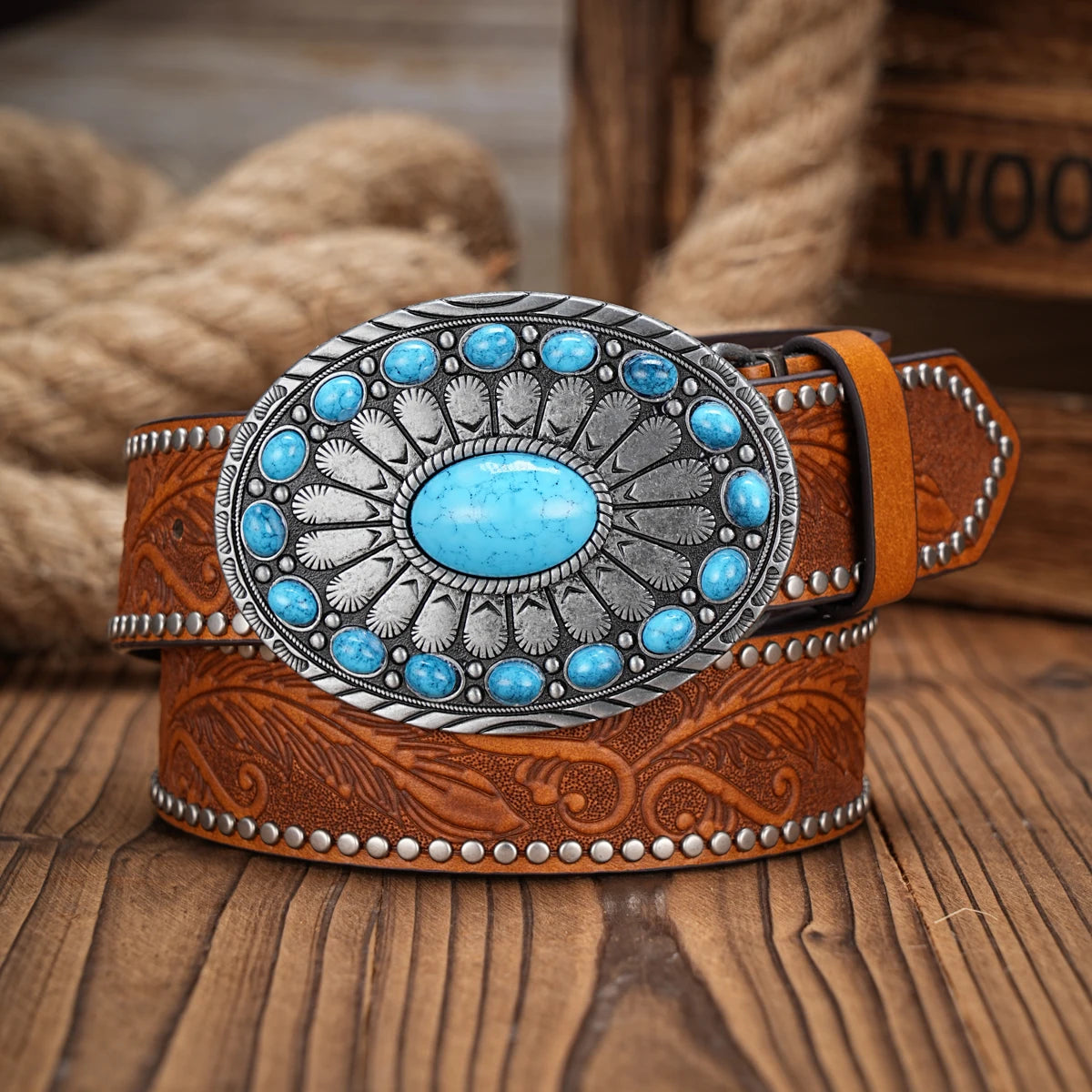 Ceinture en cuir homme et Femmes – Style Western Vintage Gravé