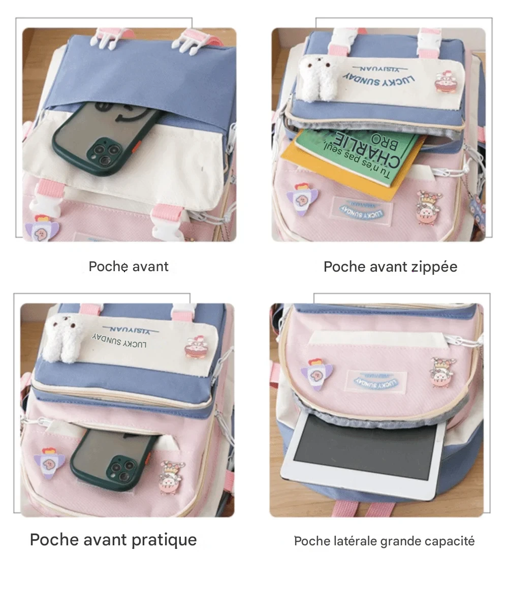 Cartable Enfant 5 Pièces – Ensemble Scolaire, Grande Capacité, Nylon Résistant